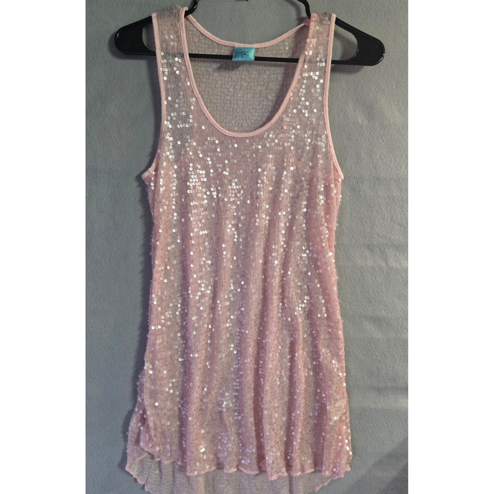 H.I.P. Happening in the Present Pink Sequin Mesh Tank Top Sleeveless Party Large